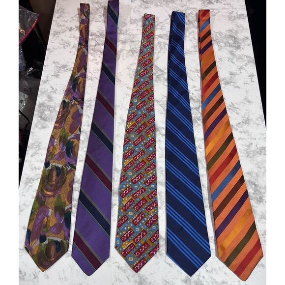 Mens 100% Silk Ties Lot Of 5 Blue Striped Multi Design Print Career Work Church - Picture 3 of 9